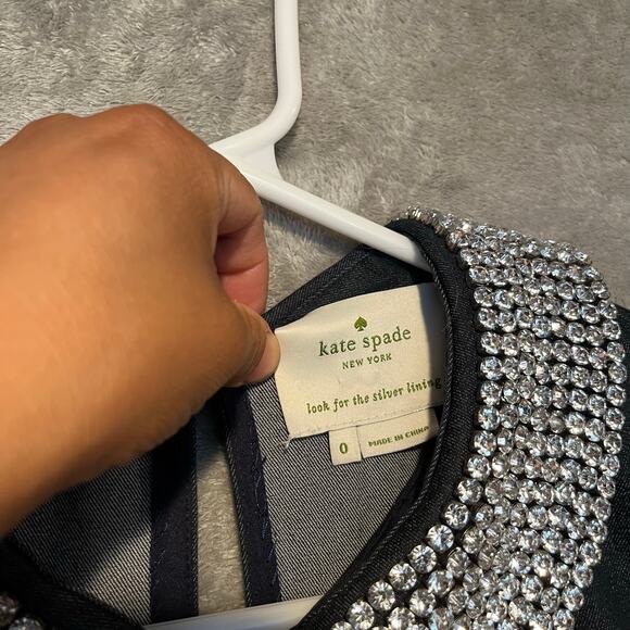 Kate Spade Kimberly Peter Pan Rhinestone Crystal Collar Denim Dress Sz 0 Elegant - Picture 5 of 8